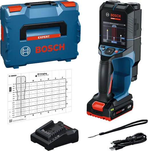 Bosch D-tect 18V-200 seinaskanner koos kohvri ja tarvikutega.