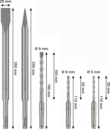 Bosch SDS plus-3C peitlite ja puuriterade komplekt, 5 osa.