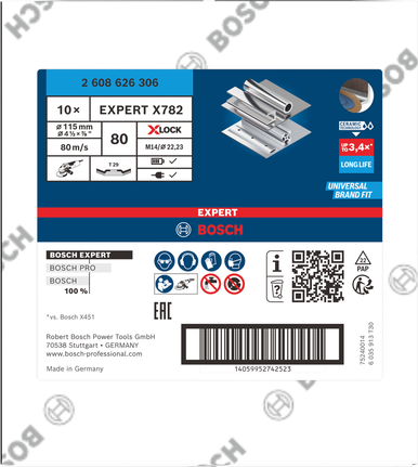 Bosch EXPERT X782 lamellketas 115 mm, karedus 80, X-LOCK.