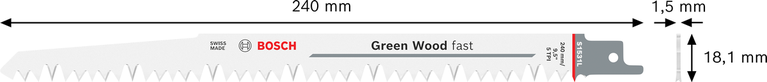 Bosch S 1531 L edasi-tagasi saeleht värske puidu saagimiseks.