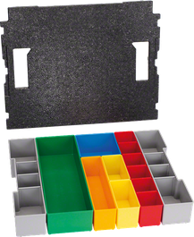 Bosch L-BOXX korraldajakomplekt erinevate värviliste sisestustega.