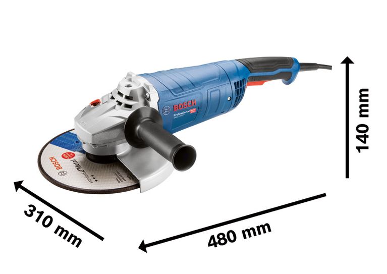 ماكينة صنفرة زاوية Bosch GWS 2400 P مع قرص مقاس 230 ملم.