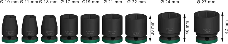 مجموعة مقابس التأثير Bosch PRO مقاس 1/2 بوصة قياسية مكونة من 9 قطع.