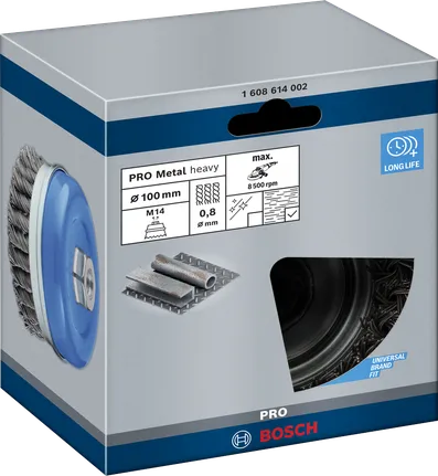 فرشاة Bosch PRO Metal ذات الكأس الثقيلة 100×0.8 مم.