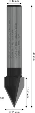 بت التوجيه Bosch PRO V-Groove 60° 11 مم ساق 8 مم.