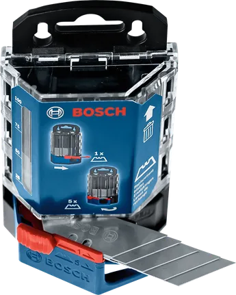 يتم تكديس شفرات الأدوات المعدنية في موزع أزرق وأسود مع تعليمات القطع.