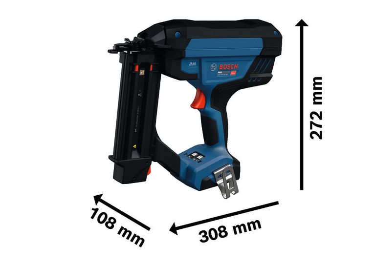 مسدس المسامير اللاسلكي Bosch GNH18V-50-2M مع الأبعاد.
