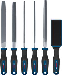 مجموعة مبارد Bosch 5 قطع بالإضافة إلى فرشاة مبارد احترافية بمقابض متعددة المكونات.