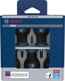 مجموعة مفكات براغي Bosch برو القصيرة PH/SL مع أعمدة S2 وعزم دوران +40%.
