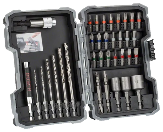 Bosch 35-piece HSS-G drill and screwdriver bit set.