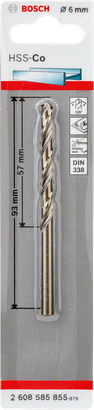 Bosch 6 mm HSS-Co metal drill bit.