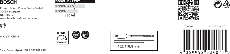 Bosch EXPERT Self Cut Speed spade drill bit 152 mm.