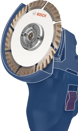 Diamond saw blade mounted on a power tool for cutting hard materials.