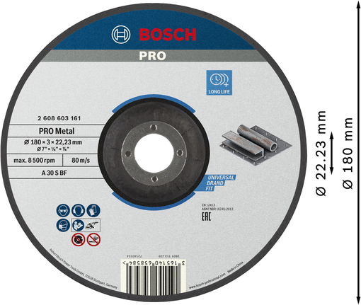 Bosch PRO Metal Bonded Cutting Disc 180 x 3 mm.