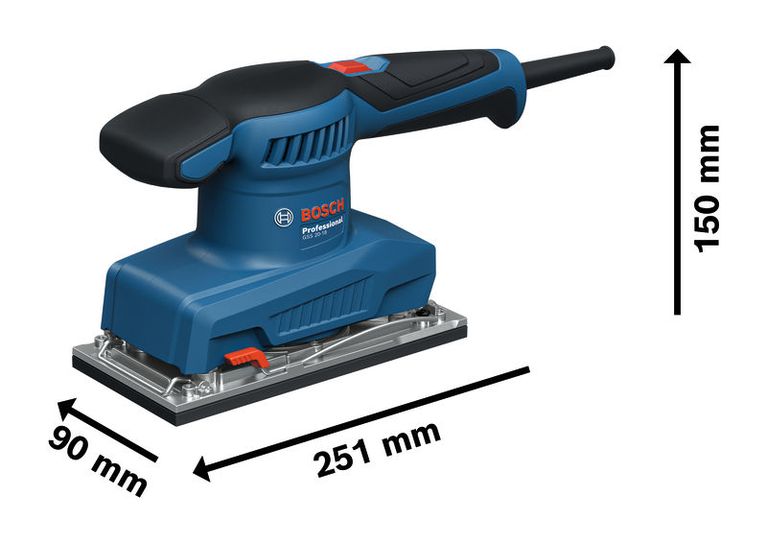 Bosch GSS 20-18 orbital sander with size dimensions.
