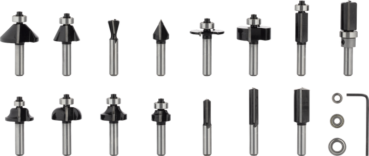 Bosch PRO Router Bit Mixed Set 8 mm shank 15 pieces.