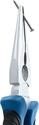 Needle nose pliers gripping a nail.