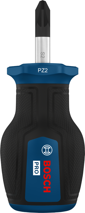 Bosch PRO Stubby Screwdriver PZ2 x 25 mm with ergonomic handle.