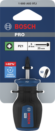 Bosch PRO Stubby Screwdriver PZ1 25mm with ergonomic handle.