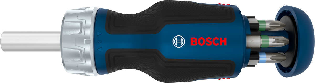 Bosch stubby bit ratchet screwdriver with 6 bit magazine.