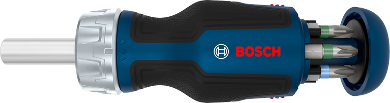 Bosch stubby bit ratchet screwdriver with 6 bit magazine.