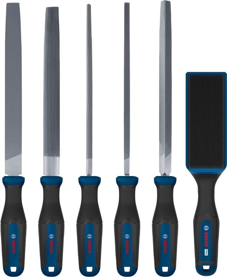 Bosch file set 5 pcs plus PRO file brush with multi-component handles.