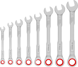 Bosch ratchet combination wrench set 8-19 mm, 50 percent more torque.