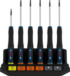 Bosch PRO Precision Screwdriver Set TX/TH/H, 6 pcs with color-coded handles.