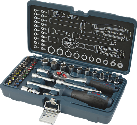 Bosch 1/4" ratchet set, 35 pieces in case.