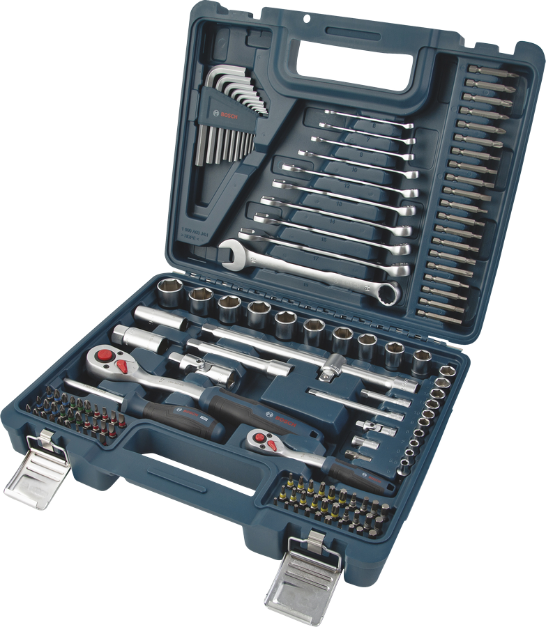 Bosch hand tool mixed set 134 pcs in blue case.