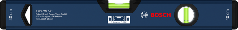 Bosch Box Level 40 cm with dual vials for precise leveling.