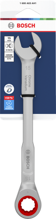 Bosch Ratchet Combination Wrench 15 mm chrome vanadium.