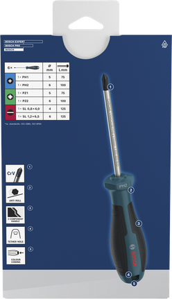 Bosch screwdriver set PH/PZ/SL 6 pcs with chrome vanadium shafts.