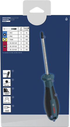 Bosch screwdriver set PH/TX/SL 6 pcs with chrome vanadium shaft.