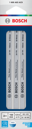 Bosch 150 mm 24 TPI bi-metal hacksaw blades, 3 pack.