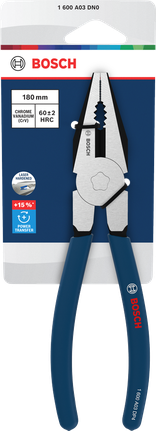 Bosch combination pliers with dipped non-slip handle, 180 mm.