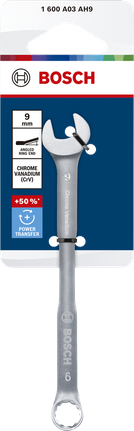 Bosch 9 mm chrome vanadium combination wrench.