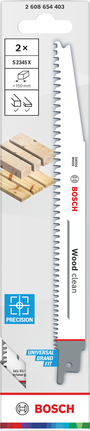 Bosch Wood clean S2345X HCS jigsaw blades for precise wood cutting.