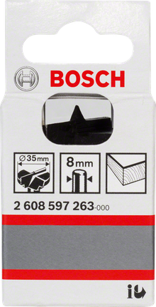 Broca para cortar bisagras en voladizo Bosch, 35 mm de diámetro, vástago de 8 mm.