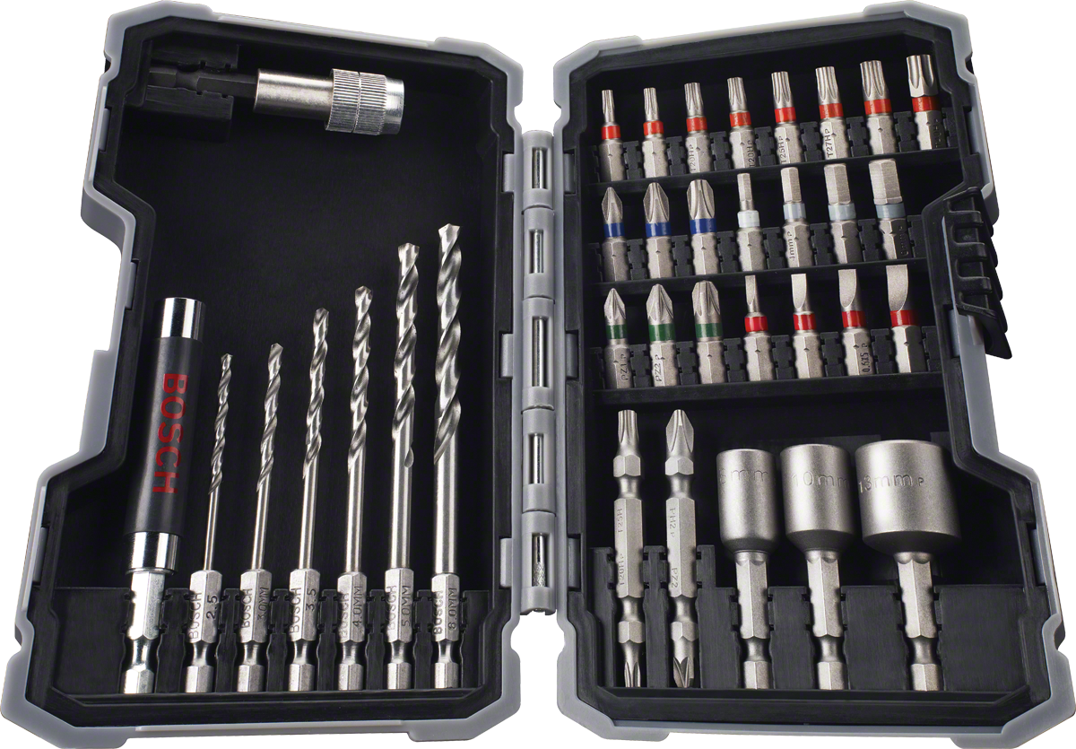 Juego de 43 puntas para taladro y destornillador Bosch en estuche.
