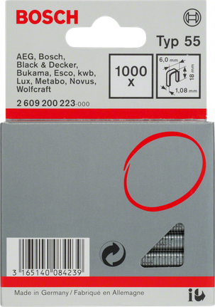 Grapas de corona estrecha Bosch de 6 mm, tipo 55.