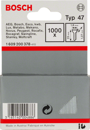 Clavos Bosch tipo 47, 23 mm de longitud, paquete de 1000 unidades.