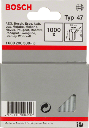 Clavos Bosch tipo 47, 28 mm de longitud, paquete de 1000 unidades.