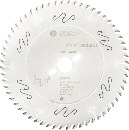 Hoja de sierra circular Bosch Top Precision Best for Wood, 60 dientes.