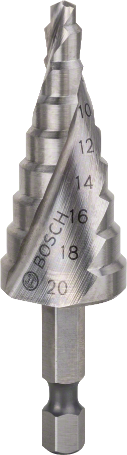 Broca escalonada HSS Bosch 4-20 mm para taladrar metal.
