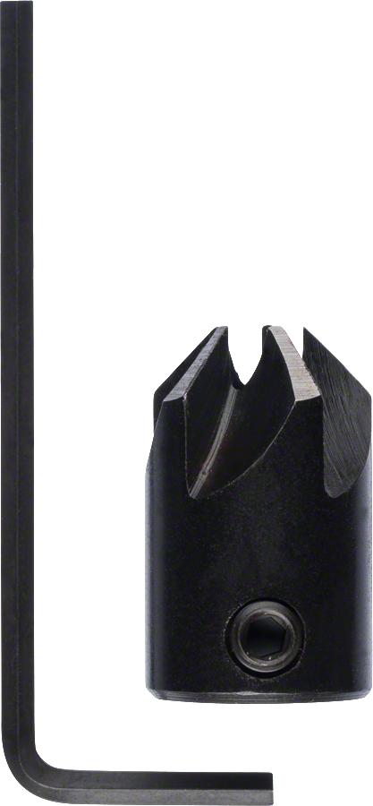 Avellanador Bosch con montaje en eje y llave hexagonal para brocas con punta de clavo.