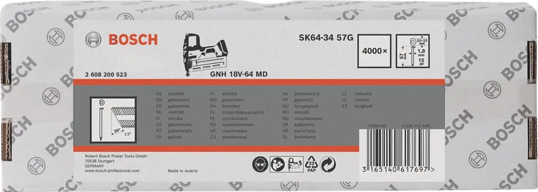 Clavos galvanizados Bosch de 1,8×1,5×34-64 mm.