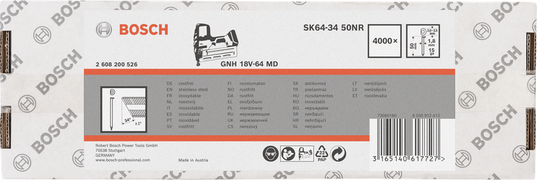 Clavos de acero inoxidable Bosch 1,8×1,5×64 mm.