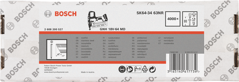 Clavos de acero inoxidable Bosch 1,8x34mm 4000×.