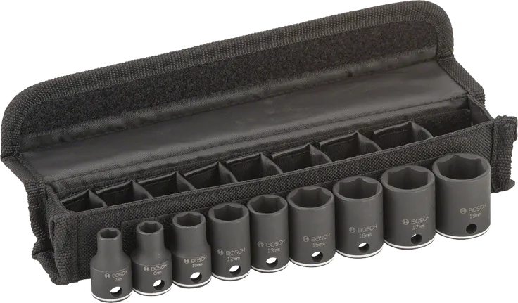 Juego de vasos Bosch de 9 piezas de 7-19 mm en estuche.